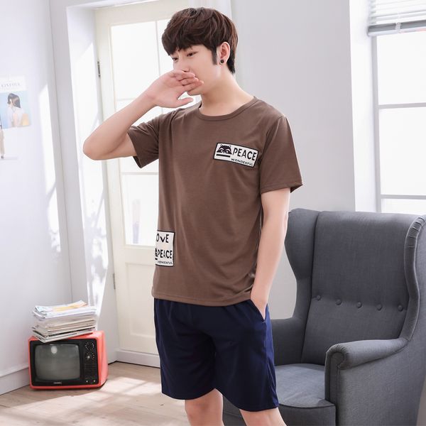 

misi men pajamas set cartoon sleepwear cotton nightwear short sleeved home suit sleepwear fashion home wear, Black;brown