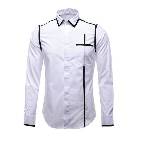 

new personality male men's geometric webbing stitching cotton white black shirt non ironing basic breathable -4xl