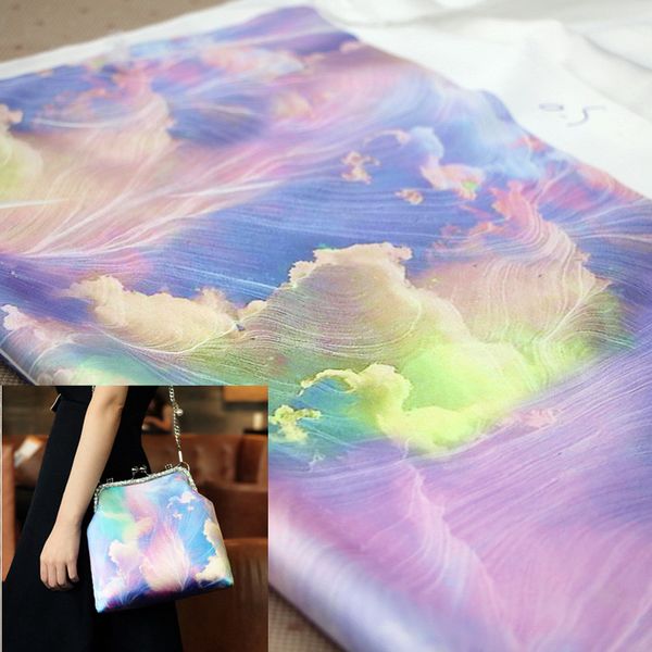 

fys4 50*140cm iridescent clouds gambiered guangdong gauze qipao cheongsam fabric diy fabric for sew handmade, Black;white
