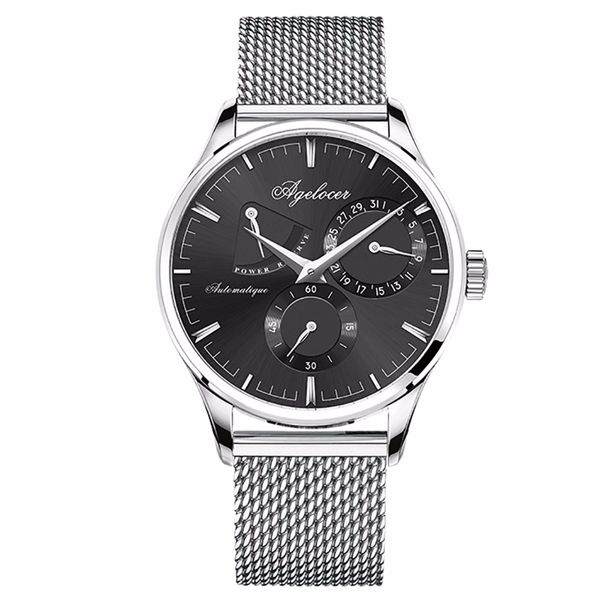 

agelocer brand designer watches for men ultra thin bracelet watches calendar steel analog automatic 4102a9, Slivery;brown