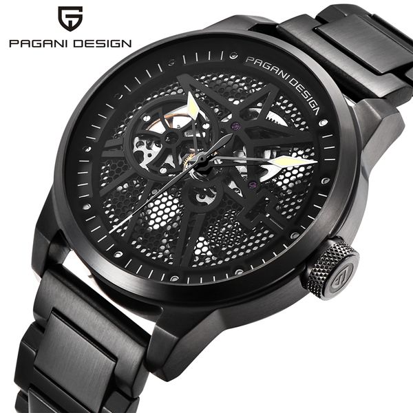 

pagani skeleton mechanical watch men automatic classic leather waterproof wrist watches reloj hombre mens gift 2018, Slivery;brown
