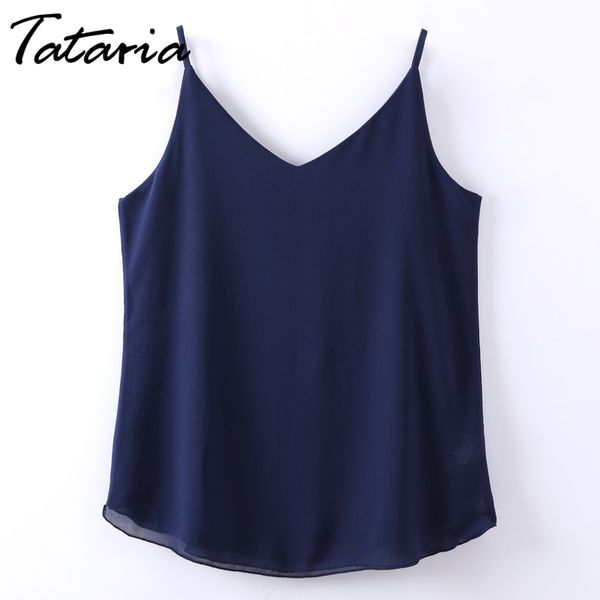

women's shirts chiffon blouses sleeveless v neck chemise femme lady pink shirt summer blouses for women 2018 roupa feminina, White