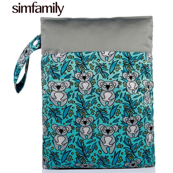 

simfamily]1pc reusable 3dprinted pul bolso wet dry diaper bag double pocket cloth handle wetbags 28x36cm wholesale