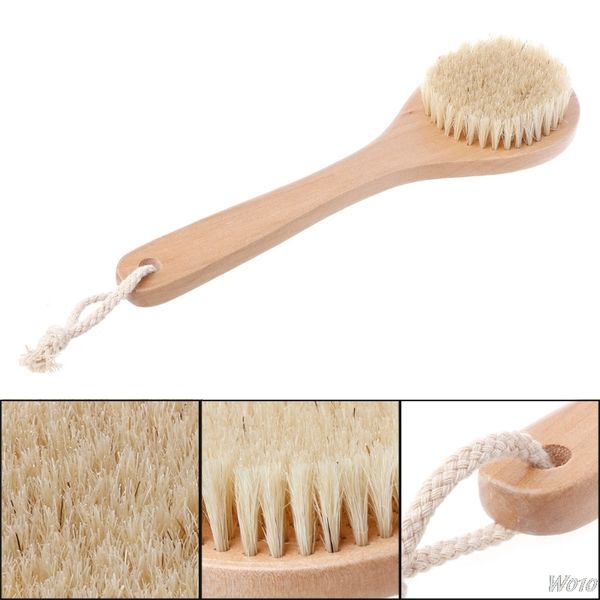 

wooden handle natural bristle dry skin exfoliation body brush massager detox