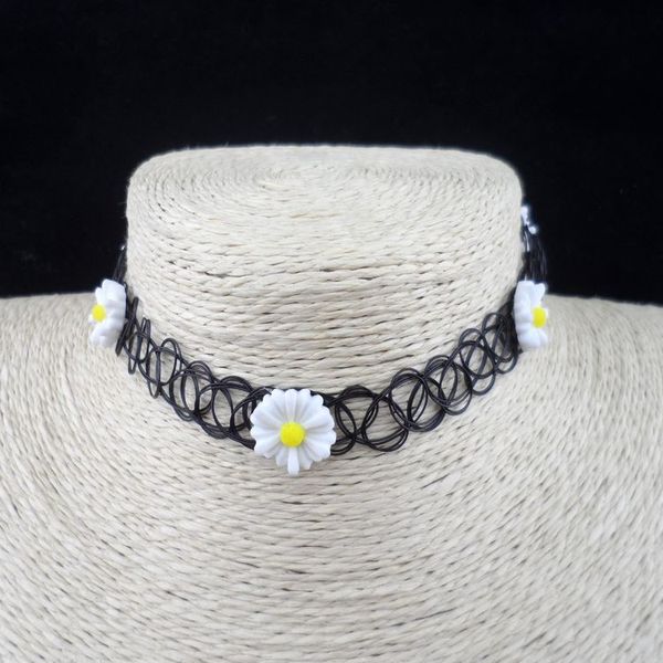

le sky japan harajuku vintage elastic fake flower tattoo necklace for women, Silver
