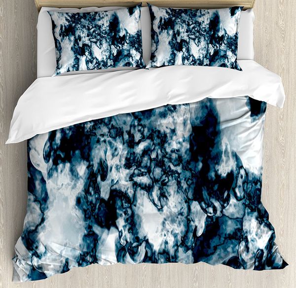 Marble Duvet Cover Set Unusual Gemstone Onyx Rock Nature Pattern