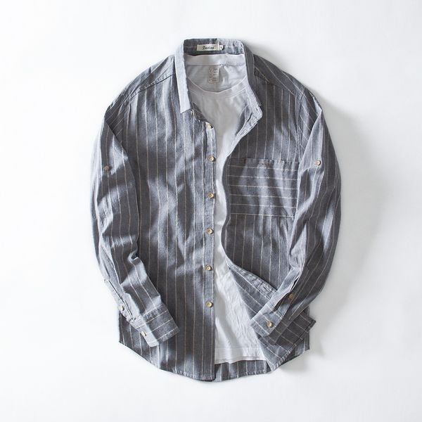 

new brand long sleeve linen shirt men casual stripes flax shirt mens fashion autumn and spring shirts men 4xl overhemd chemise, White;black