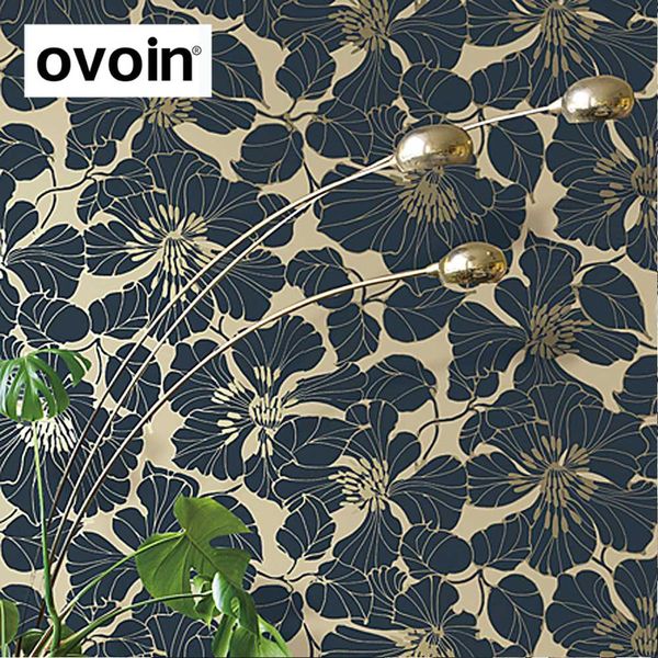 Navy Blue Green Gray White Modern Large Floral Wallpaper Roll Art Elegant Blooming Flower Wall Paper Bedroom Decor Designer Wallpaper Desk Top