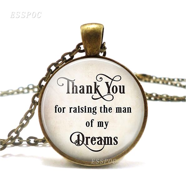 

thank you for raising the man of my dreams bronze necklace fashion style glass cabochon jewelry accessories groom's mother gift, Silver