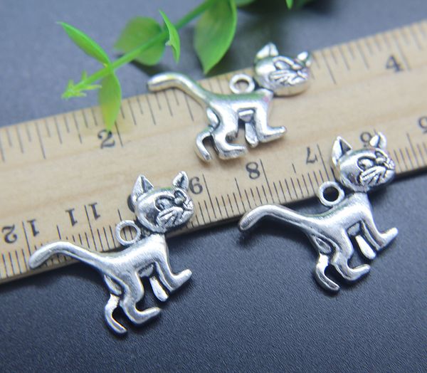 

wholesale 30pcs angry cat alloy charms pendant retro jewelry making diy keychain ancient silver pendant for bracelet earrings 22*29mm, Bronze;silver