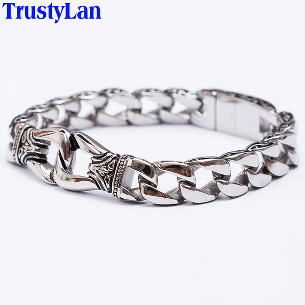 

trustylan fashion new stainless steel charm bracelet men vintage totem mens bracelets 2018 cool male jewelry wristband jewellery, Golden;silver