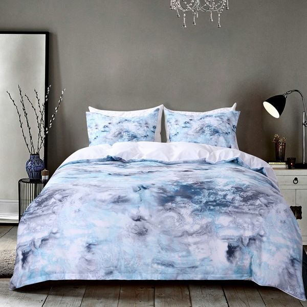 Wholesale Light Blue Marble Pattern Duvet Cover Pillowcase Set