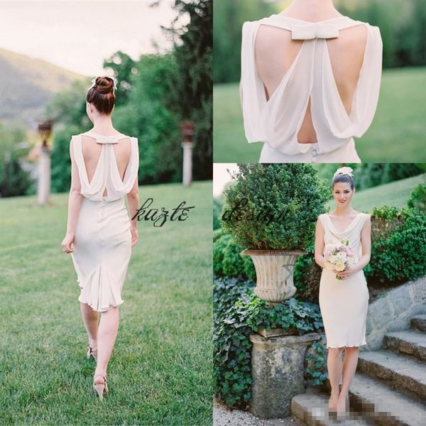 

new 2018 knee length country bridesmiad dresses backless scoop neck sleeveless maid of honor wedding guest dress, White;pink