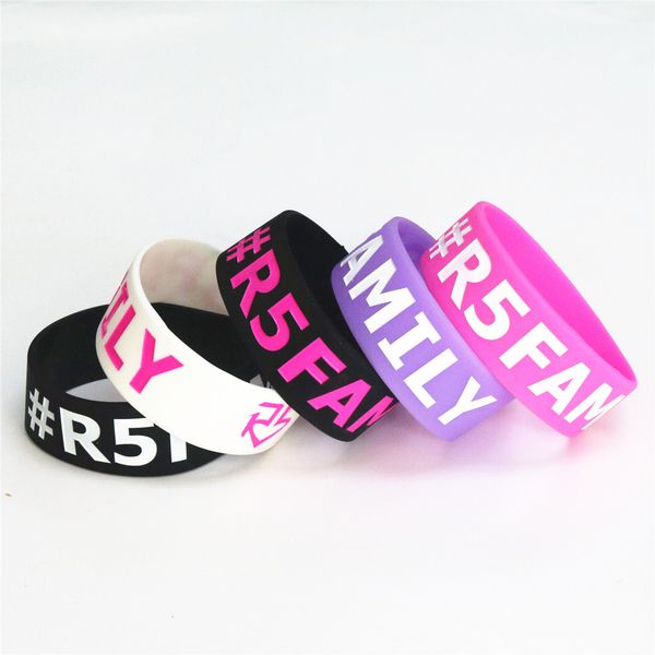 

fashion 5pcs r5 family silicone wristband 1" wide band racelets&bangles for music concert size jewelry gift sh091, Golden;silver