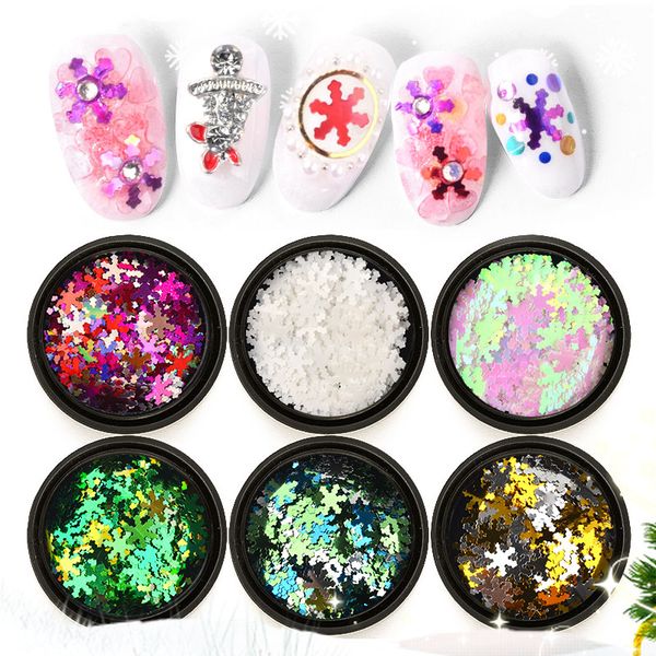 

1 box christmas snowflakes nail art sequins holo ultra-thin nail slices 3d snow glitter flakes decals manicure decorations, Silver;gold