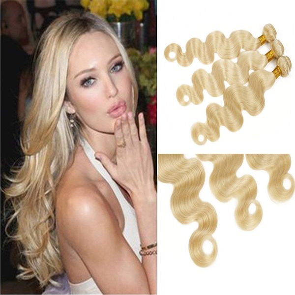 613 Blonde Bundles With Closure Bleach Blonde Human Hair Weave