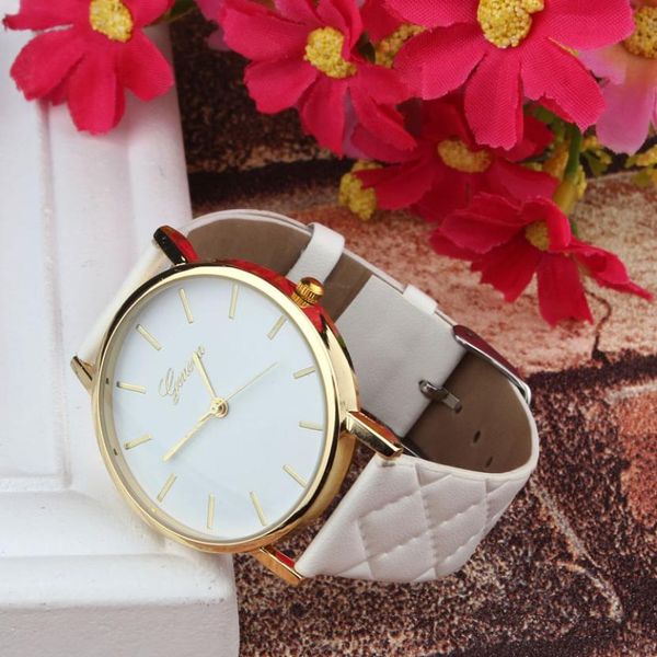 

fashion wrist watches for lovers leather casual geneva checkers faux leather quartz analog wrist watch new gift 40p, Slivery;brown