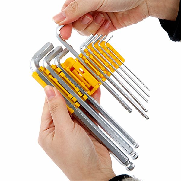 Allen Hex Chave Set Ferramentas Mão 9pcs Cabeça Flat Ball Hexagonal Spanner Spanner Combo Torx Chave Chrome Vanadium Liga de aço