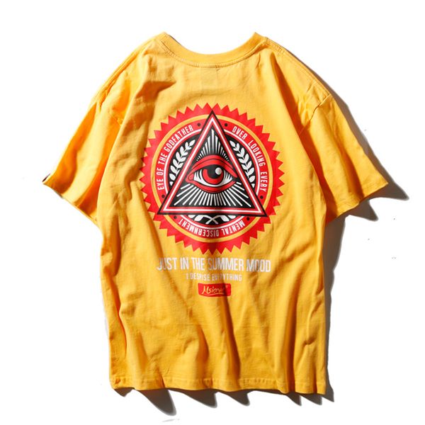 

Fashion Hip-hop Style Men Women Loose T-shirt 100% Cotton Triangular Eye Pattern Printing Round Collar Leisure Short Sleeved Couples Dress