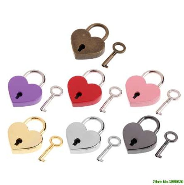 

heart shape vintage old antique style mini archaize padlocks key lock with key