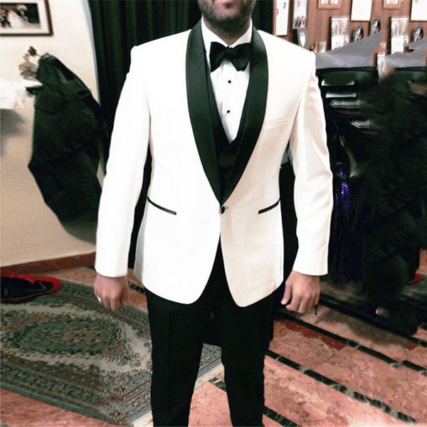 

2018 men suits white black shawl lapel wedding suits evening dress prom bridegroom custom made slim fit casual 3piece man blazer tuxedo, Black;gray
