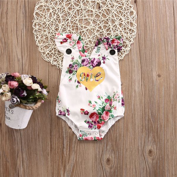 

summer baby girl clothes one-pieces floral baby rompers cute newborn infant girls ruffles sleeve backless jumpsuit romper outfit sunsuit, Blue