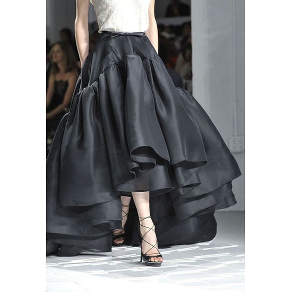 

2018 puffy high low long skirts tiered ruffle casual high waist custom made graceful prom skirts new style, Black