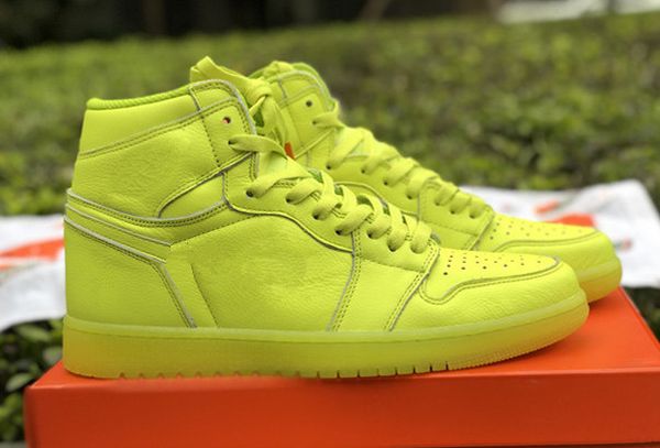 

New 1 Gatorade Green Lemonade lemon yellow high OG I Men Basketball Shoes Blue orange trainers sports Sneakers With box Towel size 8-13