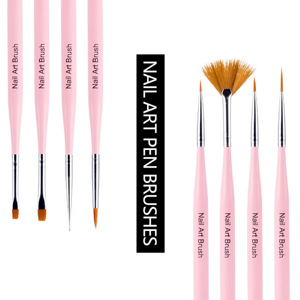 

modelones 8pcs/set uv gel nail art design brush tools diy nail art painting dotting pen manicure set pink plastic brush kit