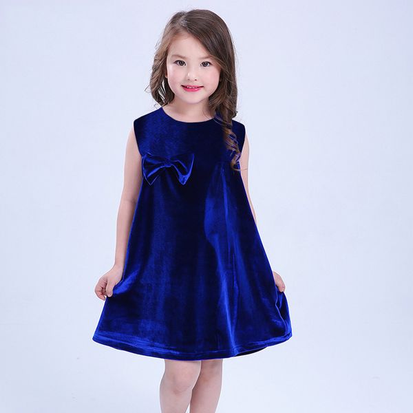 2018 nova roupa da criança roupas de menina do bebê crianças dress primavera verão de veludo sem mangas bowknot festa pageant baile meninas vestidos de 1-5 anos