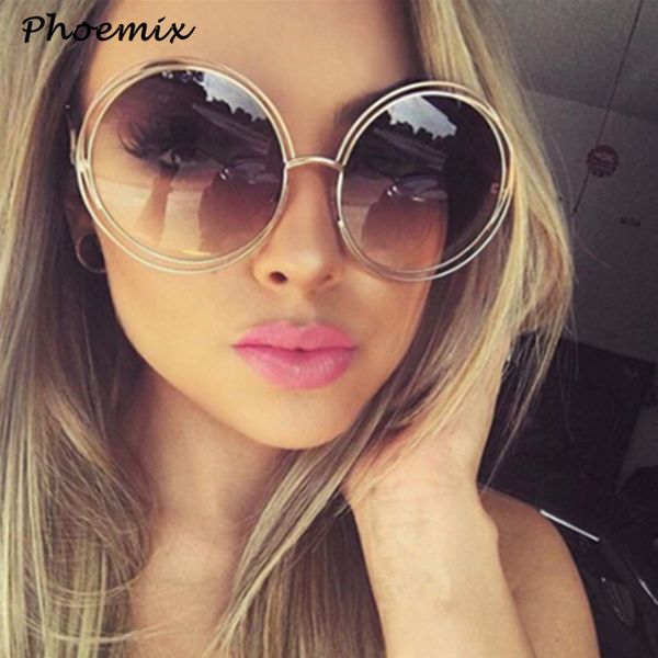 

phoemix oversized round modis sunglasses feminino 2019 vintage retro luxury women brand designer sun glasses uv400, White;black