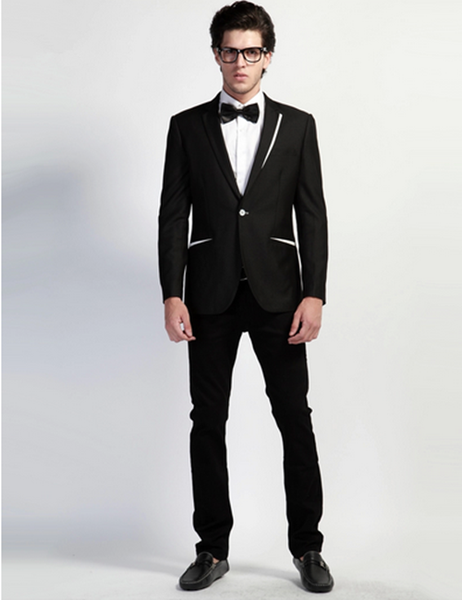 

men tuxedo groomsmen suits dinner custom made suit black formal wear 2020 wool bleed one button, White;black