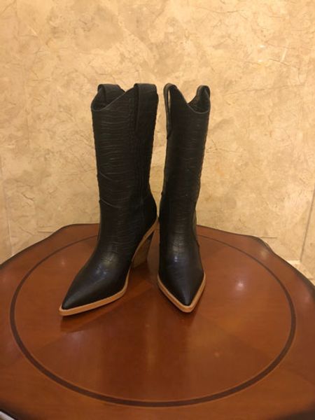 

women half boots 8cm heel crocodile grain cowskin graceful fashional boots pointed toes eu34-41 sizes factory direct sale, Black
