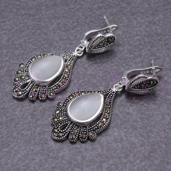 

whosale noble round opal silver hook earrings vintage style, Golden;silver