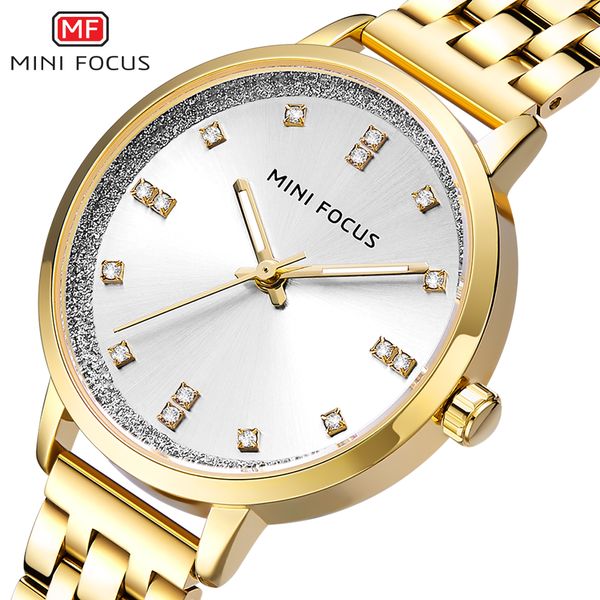 

white dial gold watch women watches ladies creative steel women's bracelet watches female clock montre femme, Slivery;brown