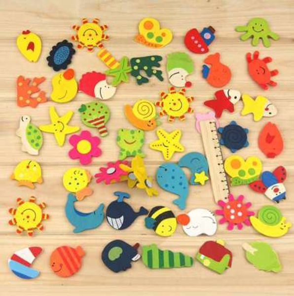 Creative atacado 12 pcs (1pack) / lote dos desenhos animados engraçado bebê brinquedo de madeira imãs ímãs de geladeira