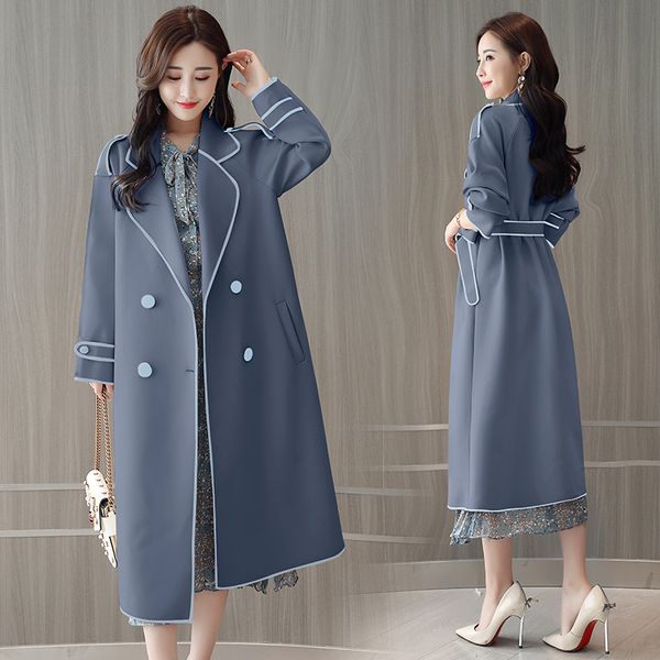 

new fashion autumn winter british style overcoat women's long trench coats slim solid turn-down collar femme double breasted outwear, Tan;black