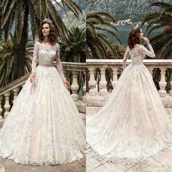 

2019 дизайнер полный рукава кружева свадебные платья Vestidos де Noiva Pricess бальное платье свадебное платье на заказ старинные свадебные платья BA4103