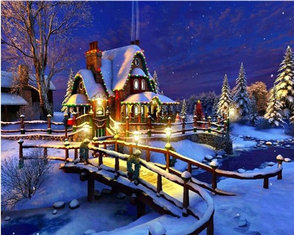 

Full Square/Round Drill 5D DIY Diamond Painting "Night view cottage" Embroidery Cross Stitch Mosaic Home Decor Art Experience toys GiftA0187