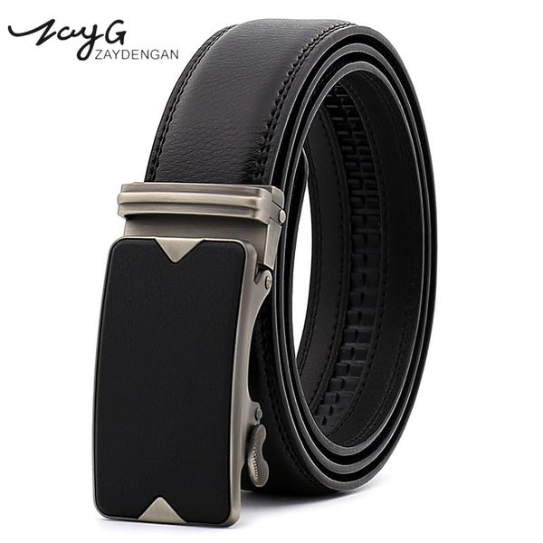 

zayg men metal automatic buckle belt designer luxury simple steel buckle leather belts for men cowhide male belt, Black;brown