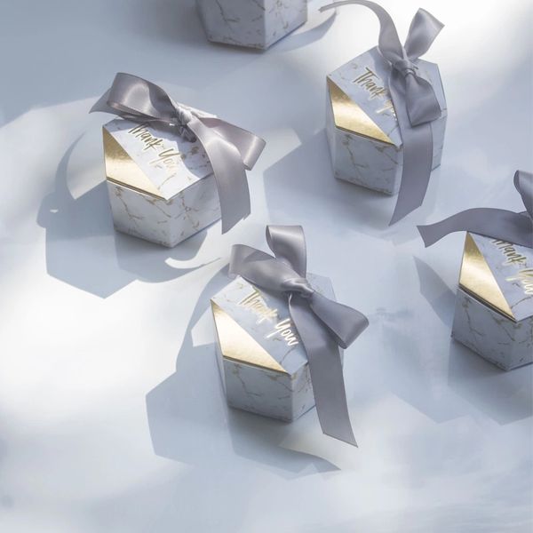 Scatola di caramelle in stile marmo con diamanti Bomboniere e regali di nozze Forniture per feste Baby Shower Scatole di cioccolatini regalo di carta per gli ospiti