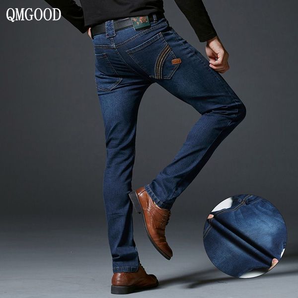 

qmgood brand men fashion stretch slim jeans autumn and winter straight casual male cowboy trousers new sell 32, Blue