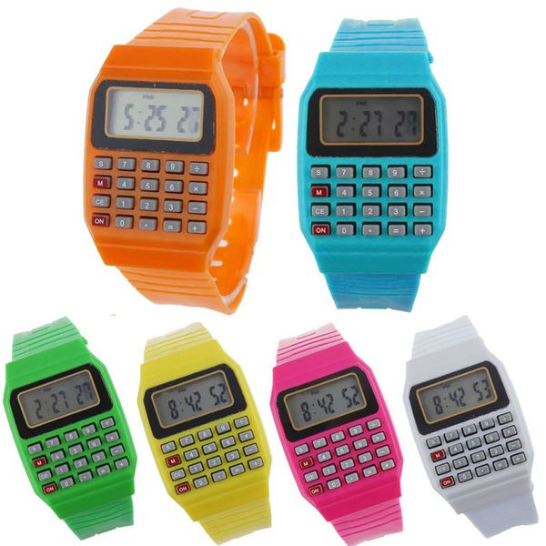 

Мальчик и девочка дети калькулятор часы live LED часы Unsex Kid силиконовые многоцелевой Дата Время электронные наручные часы reloj