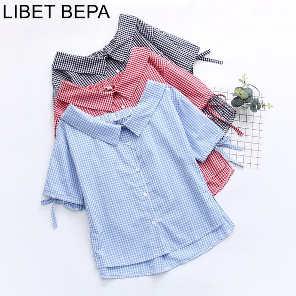 

new 2018 spring summer women shirts plaid preppy style cute casual fashion ladies square collar three quater blouse st7002, White