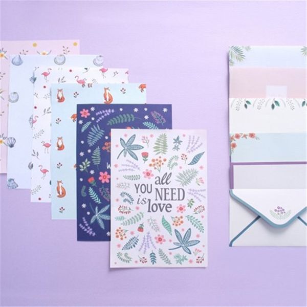 

2 envelops 4 letter paper kawaii cartoon flamingos flowers envelope for invitations cute school stationary supplies 03248