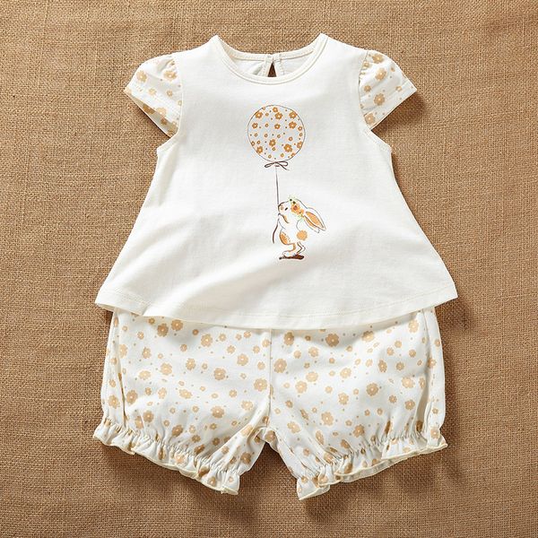 

newborn baby girl summer organic cotton short sleeve sets clothes infant baby casual printing shirt +shorts outfits clothing, White