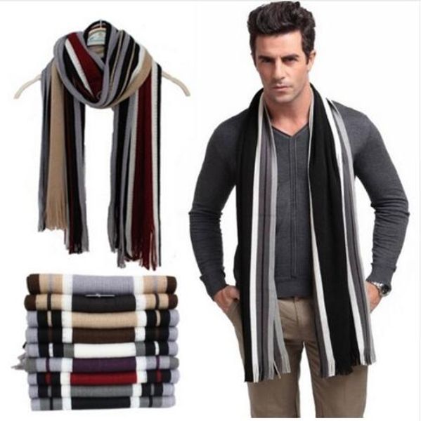 

winter men tassels cashmere cotton scarf female male shawl knit bufandas wrap scarf striped with striped vlmtq, White;black