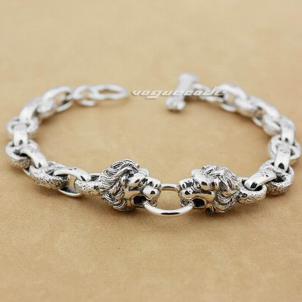 

linsion 925 sterling silver king lion bracelet mens biker punk chain 8g011, Black