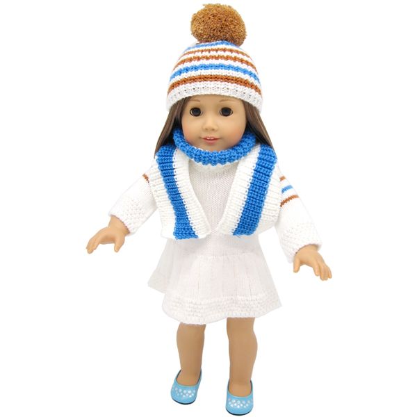 

45cm tall american doll clothes sweater dress with hats and long scarf for child party gift toys--doll clothes accessories for 18 inch doll