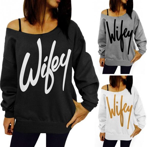 

women's t-shirt hoddies sweatshirts new print wifey hoodies sweatshirt off the shoulder tee hoddies sweatshirts t-shirt for women girl, White